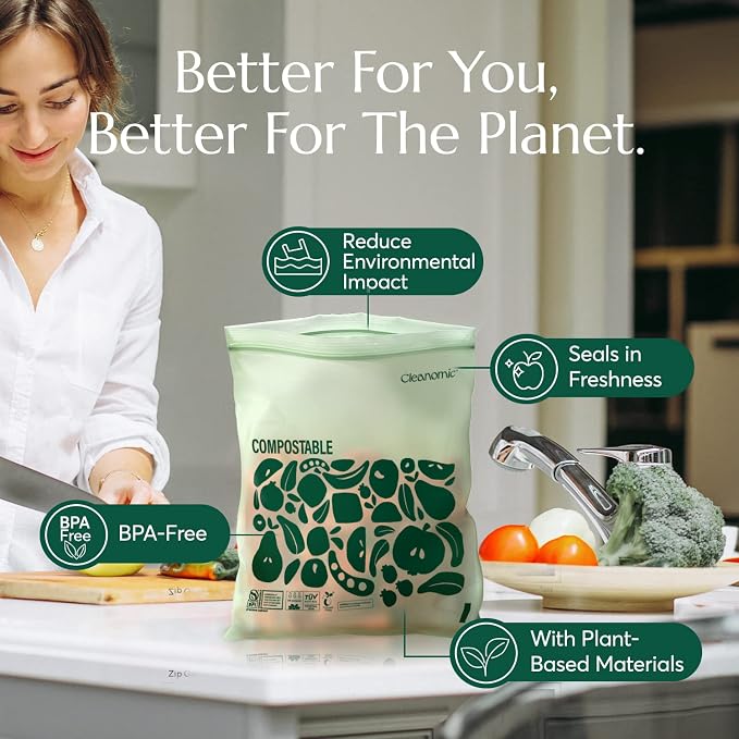 Cleanomic Compostable* Gallon Size Food Storage Bags Freezer and Leak Proof - Image 5