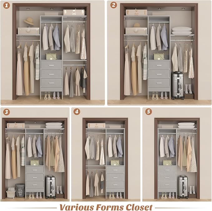 4FT Small Closet System with 3 Fabric Drawers, Flexible Built-In Clothes - Image 7