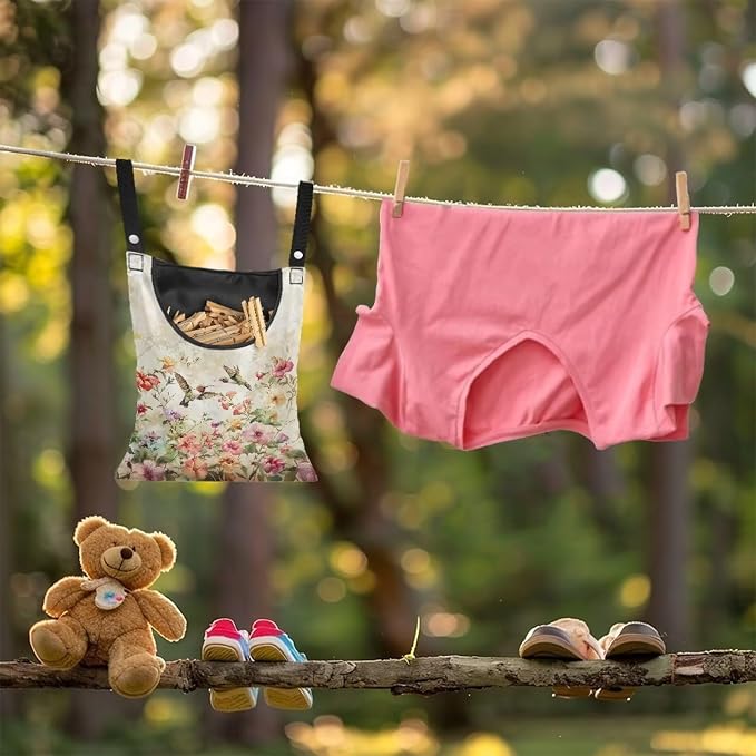 Hummingbird Pink Clothespin Bag, Large Clothes Pin Hanging Bag, Pin Bag - Image 4