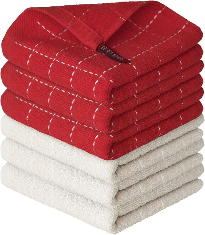 Artoid Mode Checkered Designed Cotton Beige Red Terry Kitchen Dish Cloths by ArtoidMode