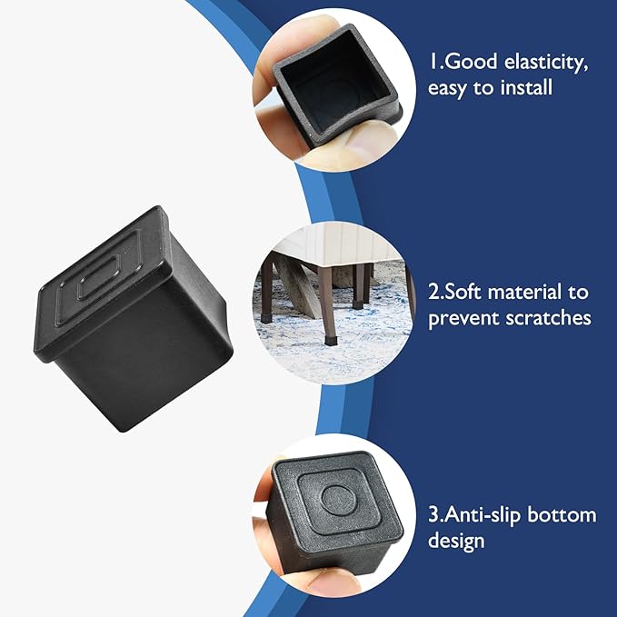 32 Pcs 3/4" x 3/4" Square Rubber Chair Leg Caps, PVC Table Leg Covers, Flexible - Image 4
