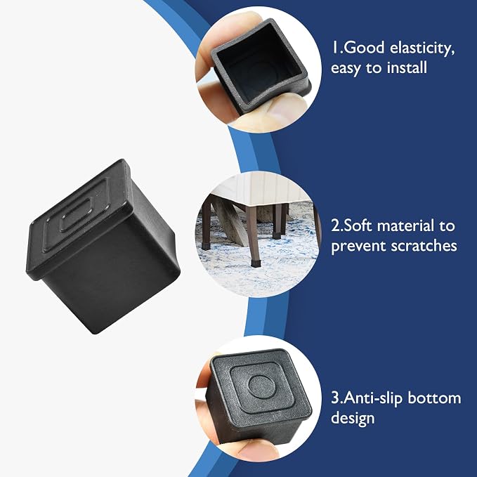 16 Pcs 2" x 2" Square Rubber Chair Leg Caps, PVC Table Leg Covers, Flexible & - Image 4