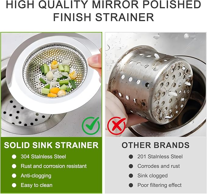 3pcs Heavy Duty Stainless Steel Slop Basket Filter Trap, 4.5" Top / 2.95" Mesh - Image 3