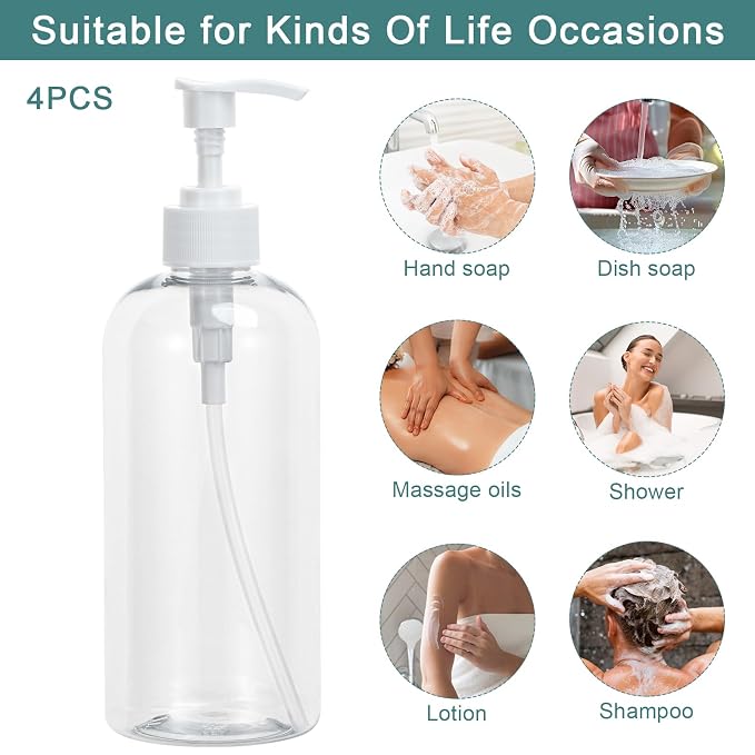 Yebeauty Pump Bottle Dispenser, 3 Pack 17oz/500ml Dish Lotion Soap Dispenser - Image 5