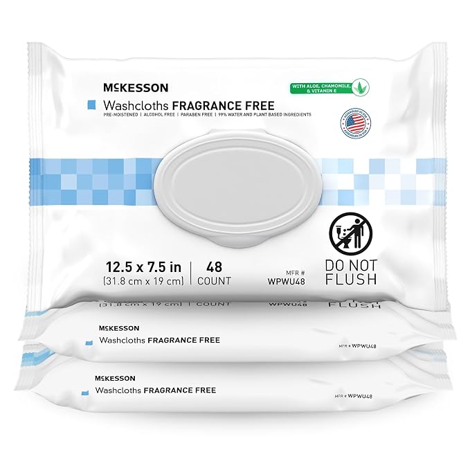 McKesson Washcloth Wipes for Adults, Unscented Disposable Wash Cloths for Body by McKesson