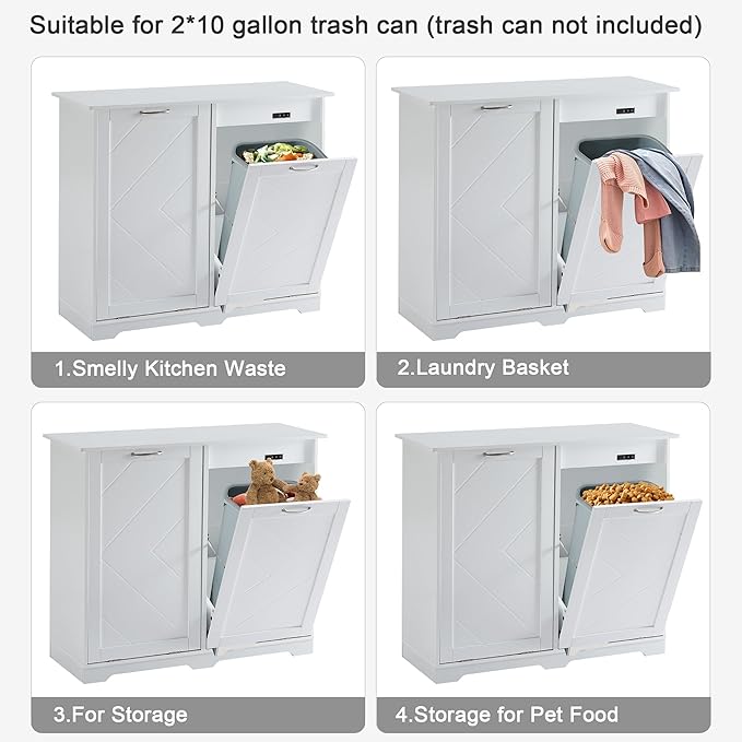 VECELO Double Tilt Out Kitchen Trash Bin Cabinet Dog Proof Garbage Can - Image 5
