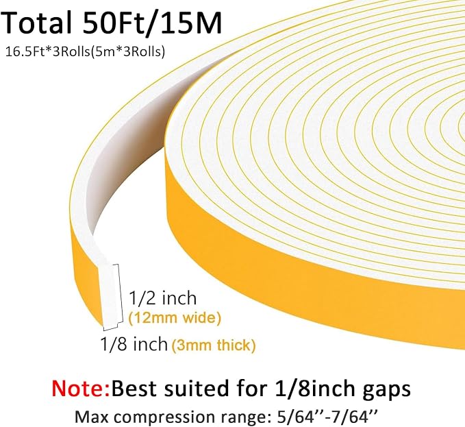 White Strong Adhesive Foam Tape, High Density Door Insulation Weather - Image 5