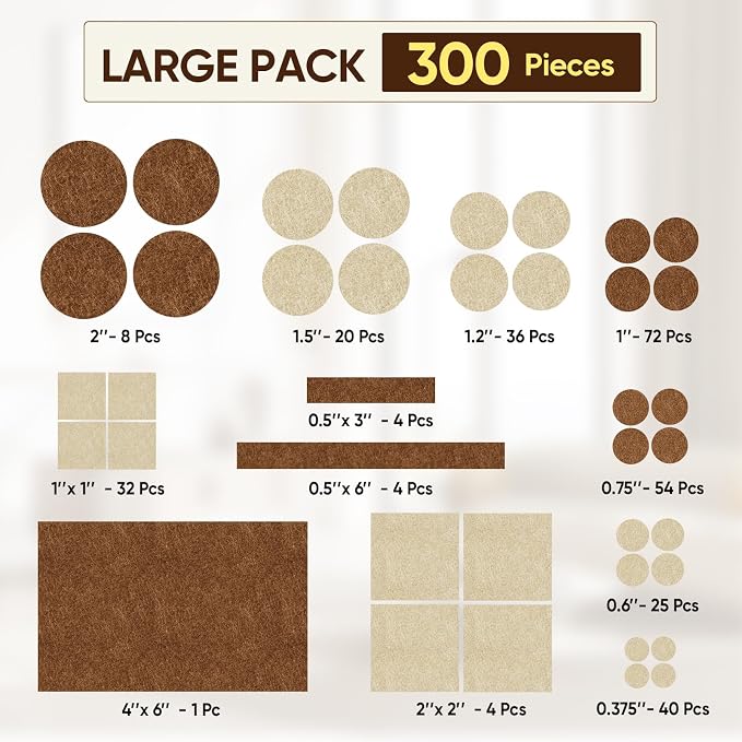 BALEINE 300PCS Felt Furniture Pads, Scratch-Reducing Floor Protectors - Image 2