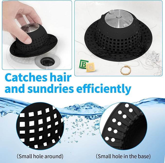 Shower Drain Hair Catcher, Bathtub Drain Cover Foldable Silicone Shower & Tub - Image 5