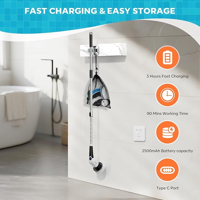 YKYI Electric Spin Scrubber, Cordless Cleaning Brush, Shower Cleaning Brush - Image 7