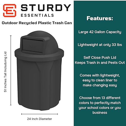 42 Gallon Circle 100% Recycled Plastic Heavy Duty Indoor or Outdoor Commercial - Image 2