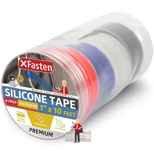 XFasten Self Fusing Silicone Tape Waterproof Multicolor – 1" x 10 Feet 4-Pack by XFasten