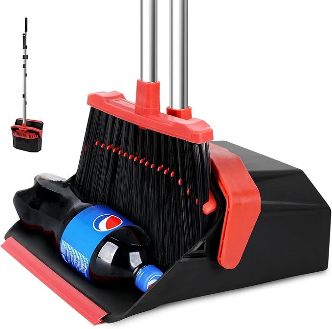Upgrade Broom with Dustpan Combo Set, Broom and Dustpan Set with 51'' Long by Tiumso