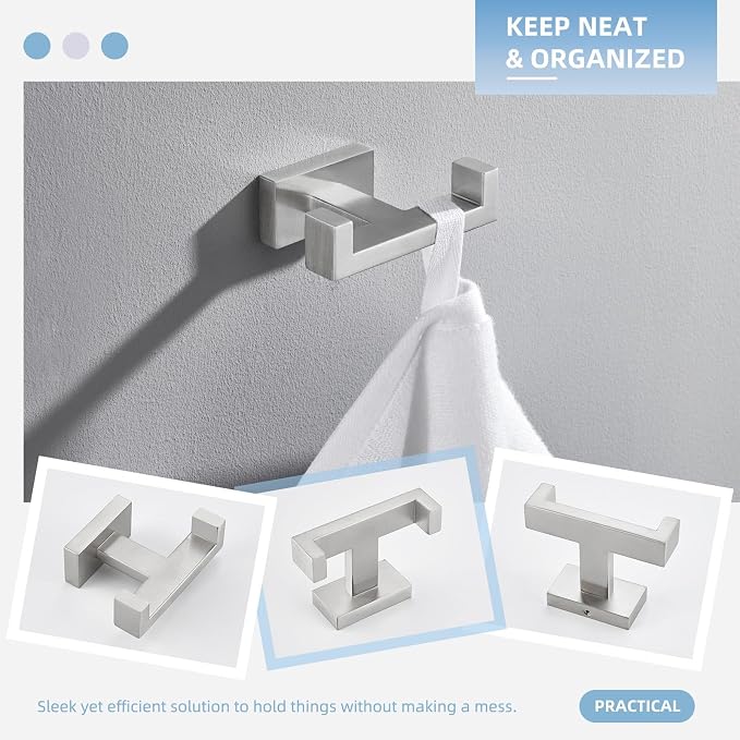 Angle Simple Towel Hook for Bathroom, SUS 304 Stainless Steel Double Robe Coat - Image 8