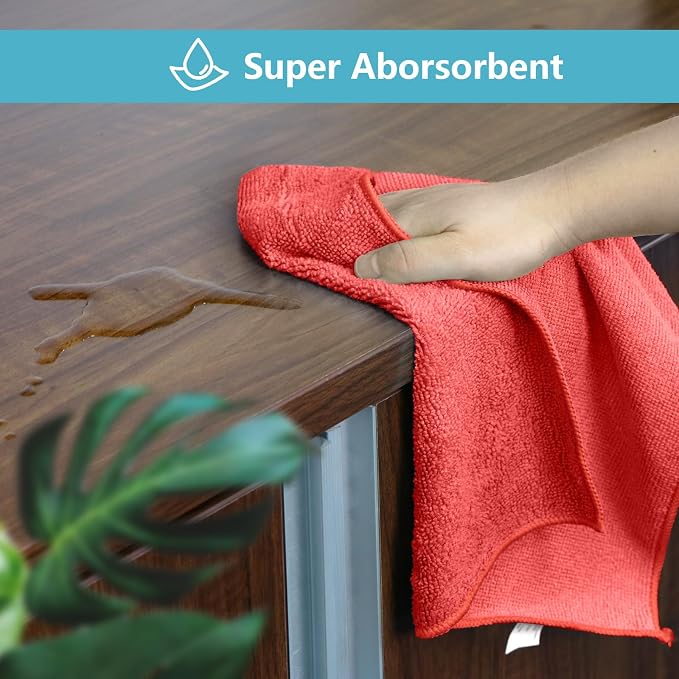 HOMEXCEL Red Microfiber Cleaning Cloth, 100 Pack Cleaning Towels - Image 3