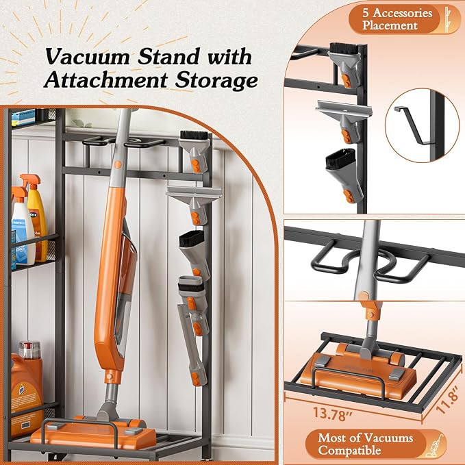 Broom Holder with Cleaning Supplies Organizer, Broom Closet Storage Cabinet - Image 6