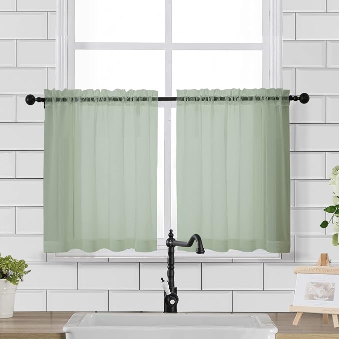 Chyhomenyc Sheer Curtains Tiers 42W x 24L Inches 2 Pieces Set, Light Filtering - Image 8