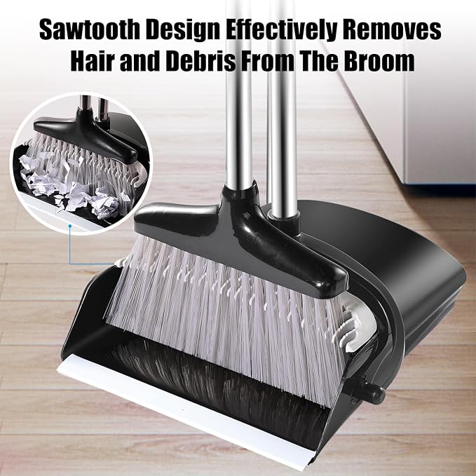 Broom and Dustpan Set with Long Handle and 6 Bonus Cleaning Tools, Upright - Image 5