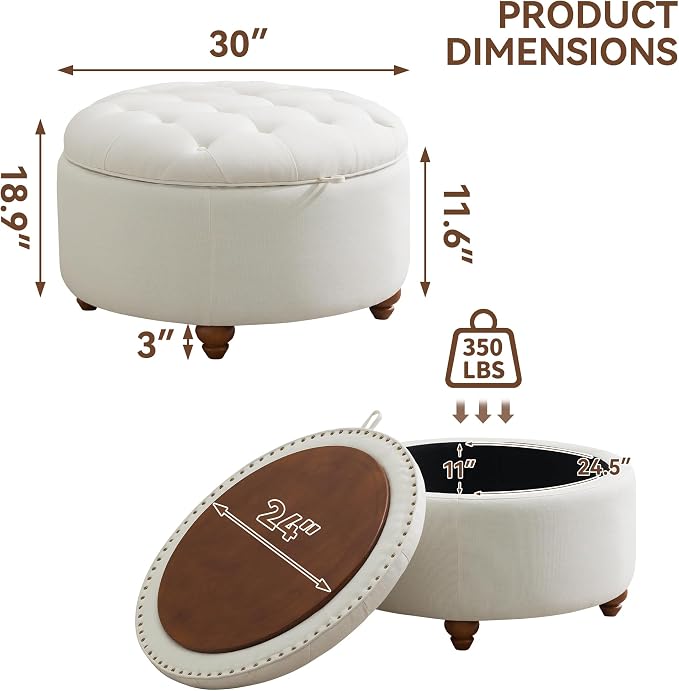 30Inch Round Storage Ottoman - Image 2