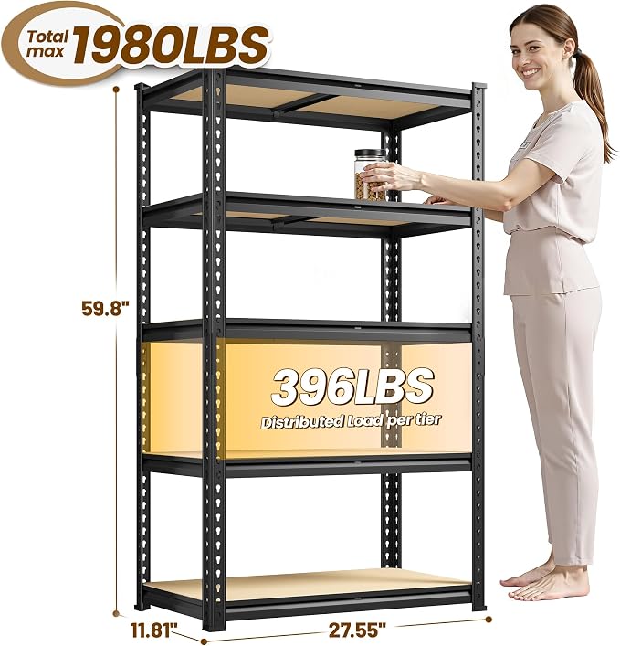 1980LBS Storage Shelves, 5-Tier Adjustable Pantry Shelves, Metal Shelving Unit - Image 3