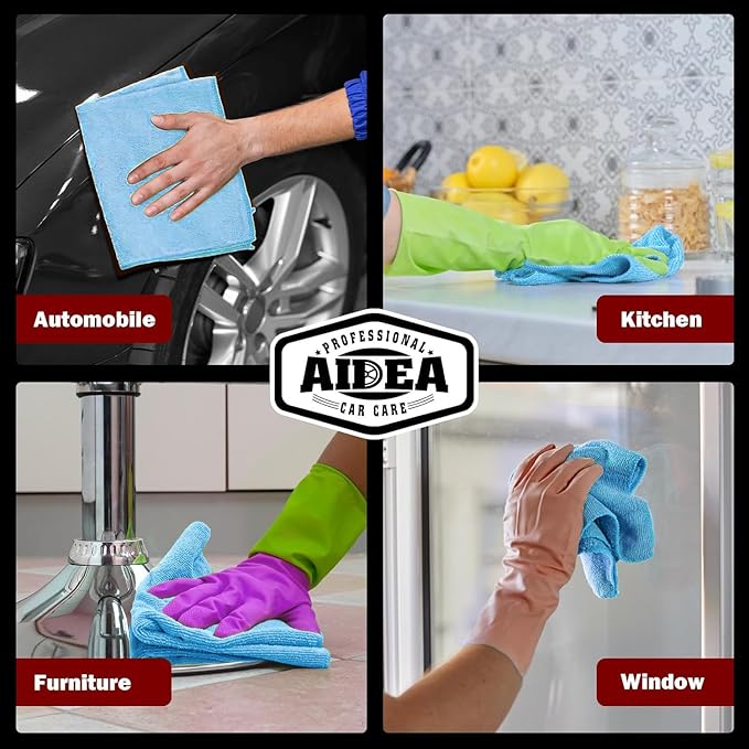 AIDEA Microfiber Cleaning Cloth Blue, Shop Rags, Microfiber Towels - Image 5
