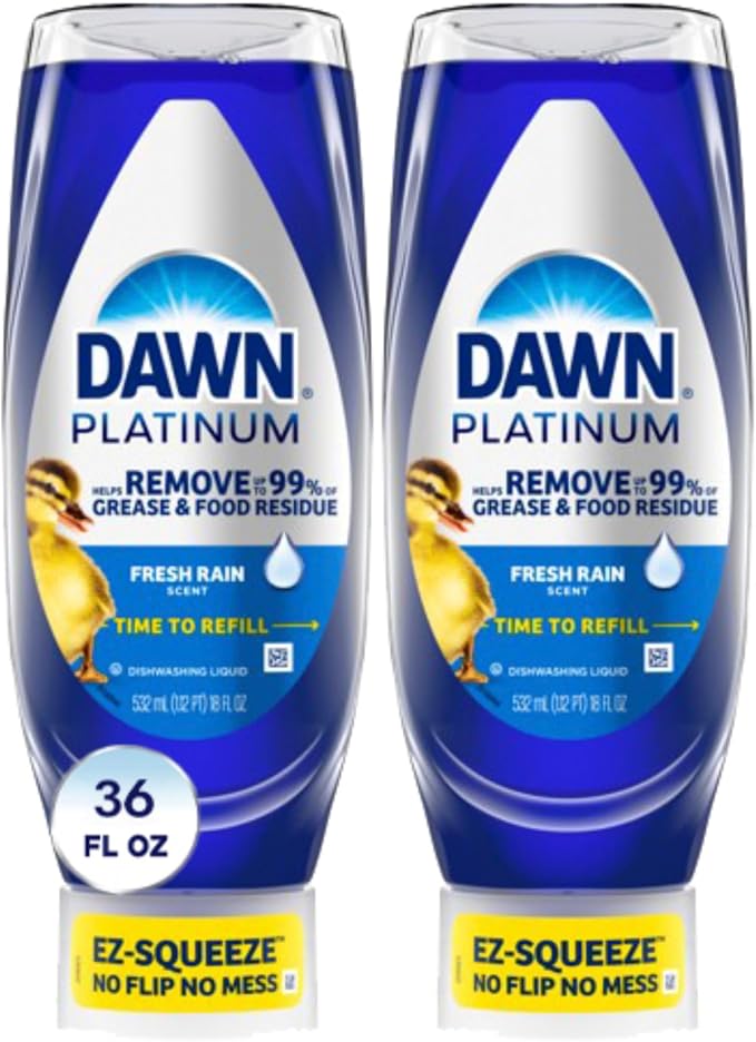 Dawn Platinum EZ-Squeeze Dish Soap, Dishwashing Liquid, Fresh Rain, 2x18oz by Dawn