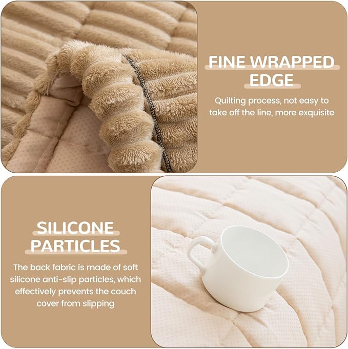 OTOB Couch Covers for 3 Cushion Sofa Pet Friendly, Plush Fuzzy Non Slip Sofa - Image 3