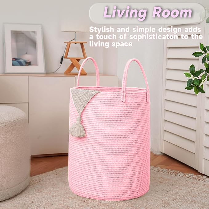 Large Woven Laundry Basket Hamper, 100L Cotton Rope Storage Bin - Image 3