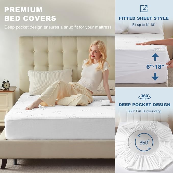 Waterproof King Size Mattress Protector, Mattress Pad Fitted 6"-18" Deep Pocket - Image 4