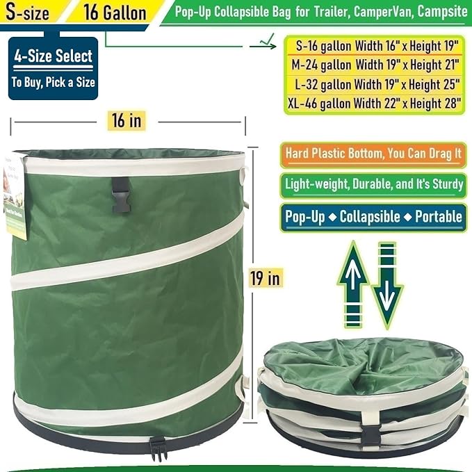 16-Gallon Collapsible Trash Can Hard-Shell Bottom Yard Garden Bag - Image 5