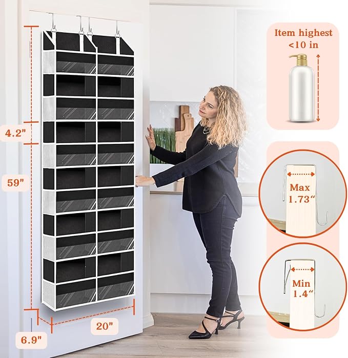 Over The Door Organizer 6 Tiers, Extra Large Behind Door Storage of 12 - Image 3