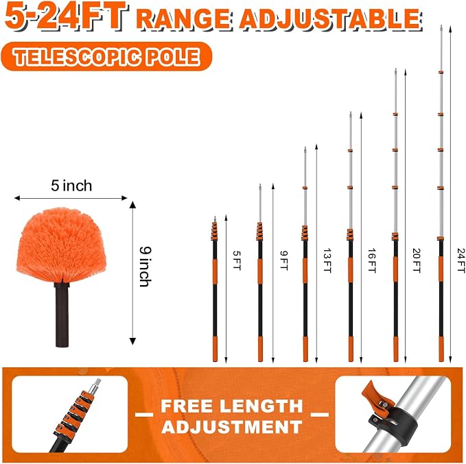 30FT Reach Cobweb Duster with Extension Pole, High Ceiling Long Duster with - Image 3