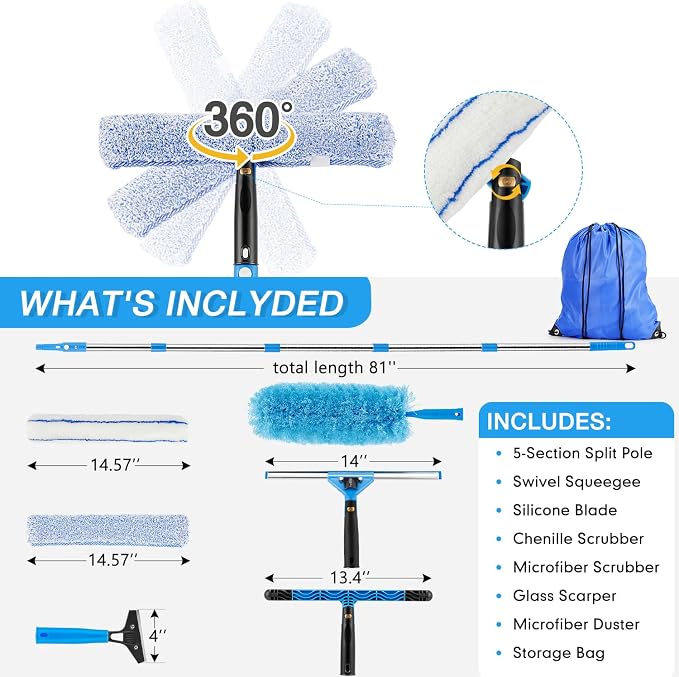 75'' Window Squeegee Cleaner Tool, Professional Window Cleaning Kit - Image 9