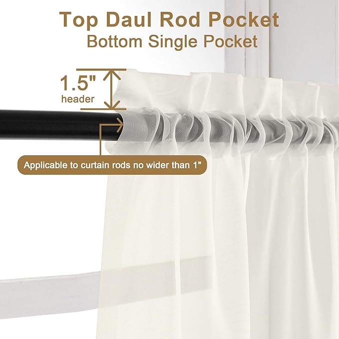 Chyhomenyc Sheer Curtains 120 Inch Extra Long, 2 Pieces, Rod Pocket Top Soft - Image 3
