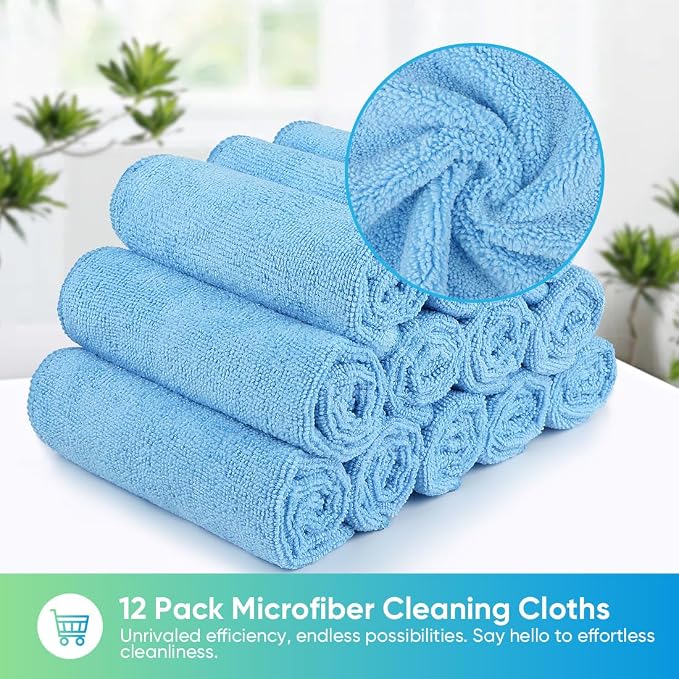 HOMEXCEL Blue Microfiber Cleaning Cloth, 12 Pack Premium Microfiber Towels - Image 4