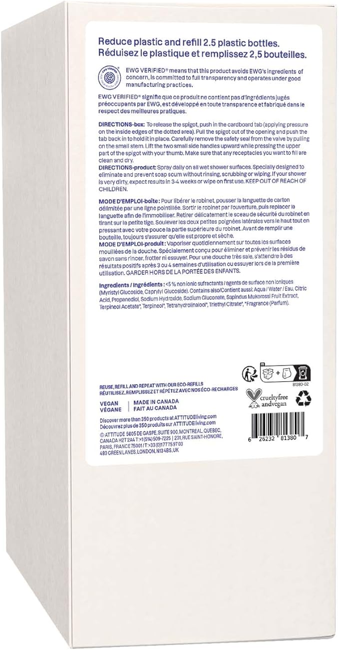 ATTITUDE Shower & Tile Cleaner Refill, EWG Verified, Plant-Based & Vegan - Image 8