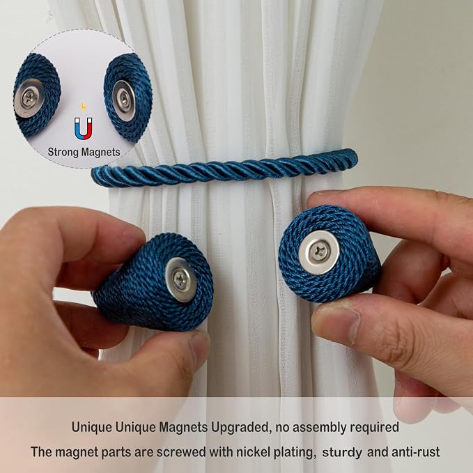 Magnetic Curtain Tiebacks 6 Pack Outdoor Rope Curtain Tie Backs Decorative - Image 3