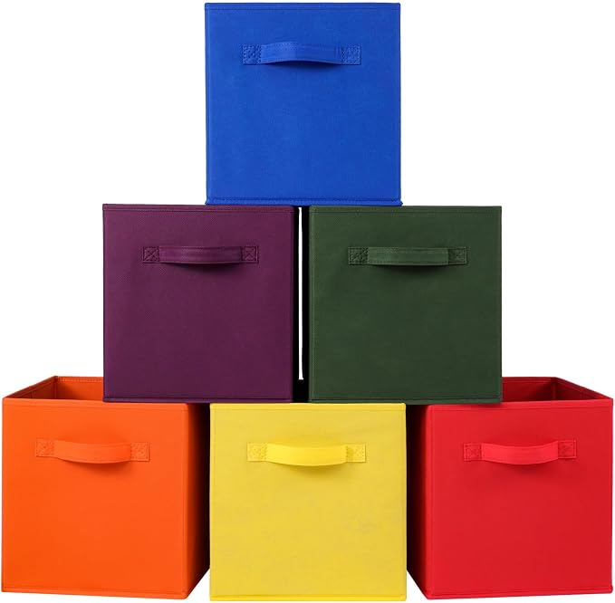 Stero 13x13x13 Inch Fabric Storage Bins 6 Pack Fun Colored Durable Storage Cubes by Stero