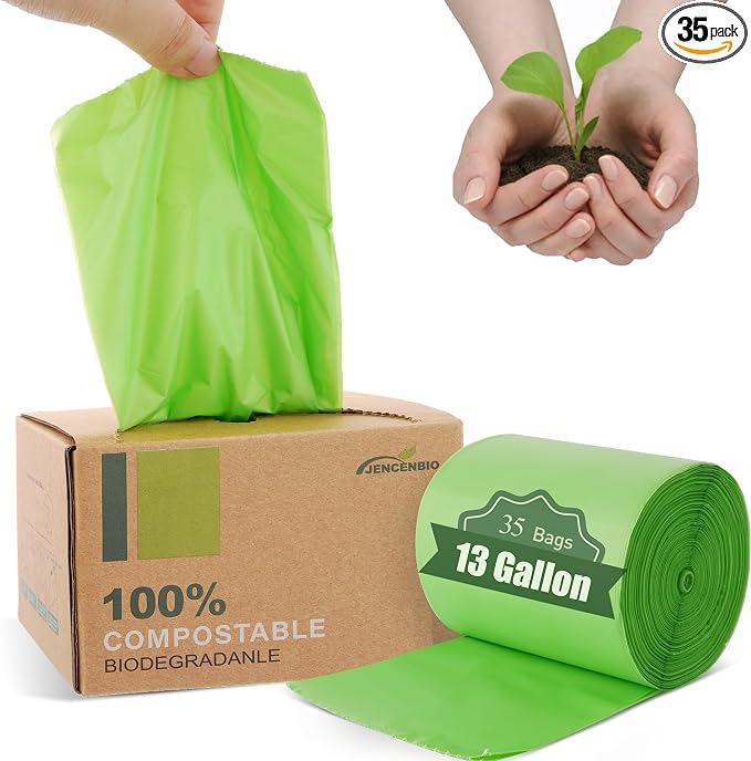 Compost Bags, 13 Gallon, Extra Thick 1.1 Mils, Compostable Food scrap waste bags by JENCENBIO