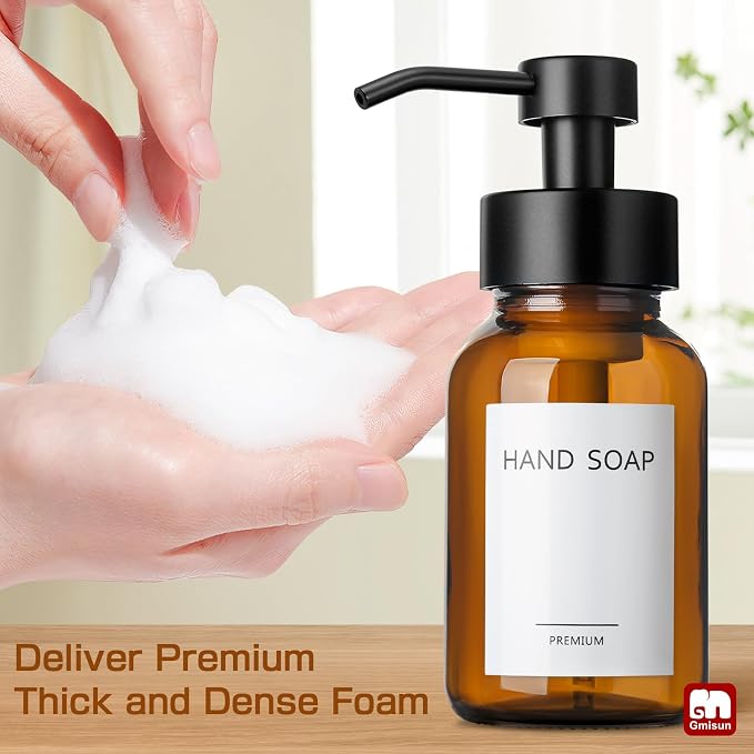 GMISUN Foaming Soap Dispenser, 8.5 fl oz / 250ml Amber Glass Foam Soap Dispenser - Image 8