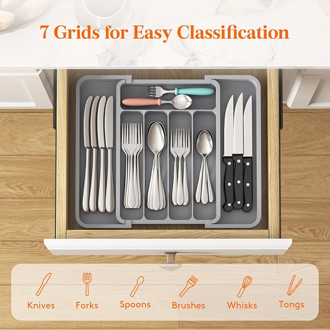 Lifewit Silverware Drawer Organizer, Expandable BPA Free Utensil Tray - Image 3