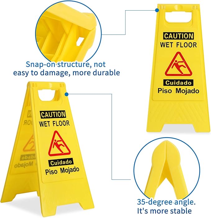 CERLMLAND wet floor signs 4 piece double-sided sign alerts clear identification - Image 2