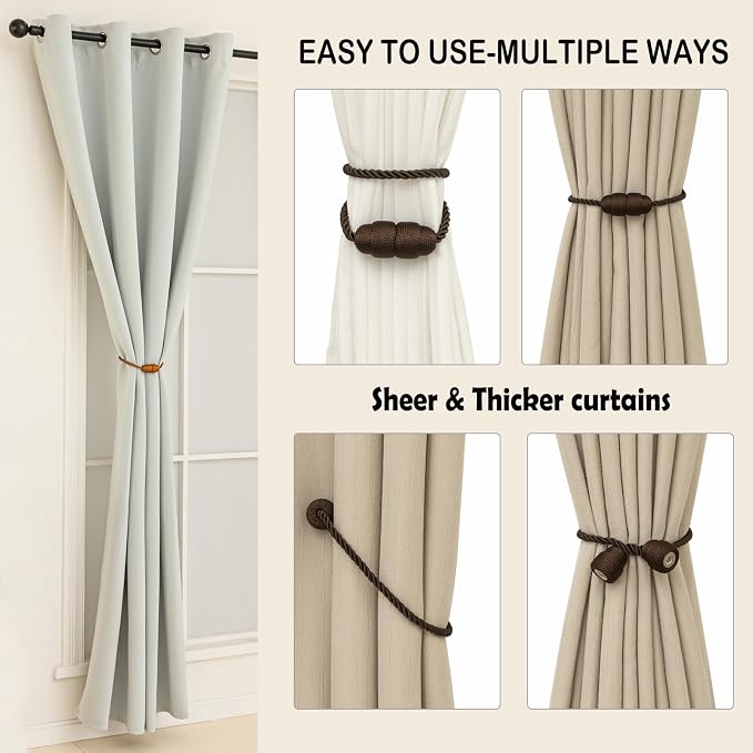 Magnetic Curtain Tiebacks Rope Tie Backs 4 Pack Decorative Window Holdbacks - Image 5