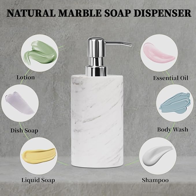 Marble Soap Dispenser with Stainless Steel Pump, 6 Ounces - Image 5
