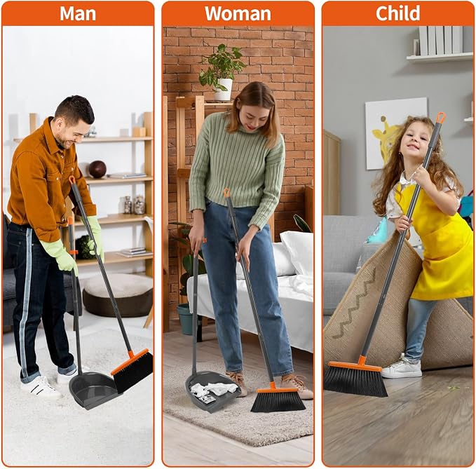 Long Handle Broom with Upright Standing Dustpan Combo - Image 7