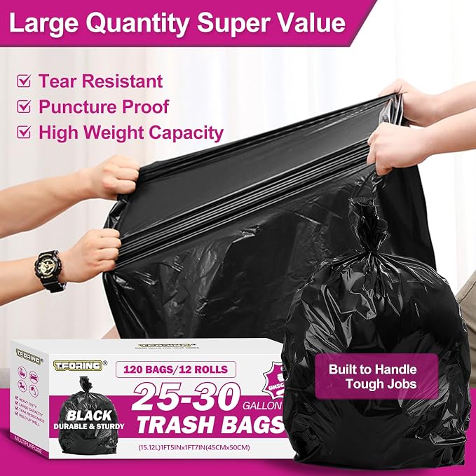 25-30 Gallon Trash Bags Black 120 Count - Image 4