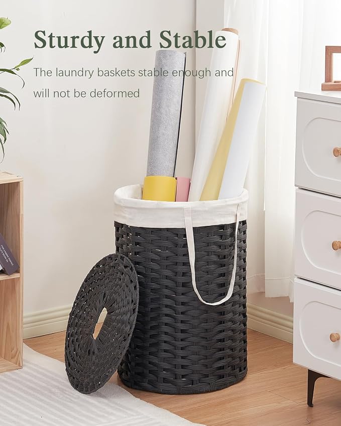 Laundry Hamper with Lid Laundry Basket with Lid 19.0 Gal Round Wicker Laundry - Image 6