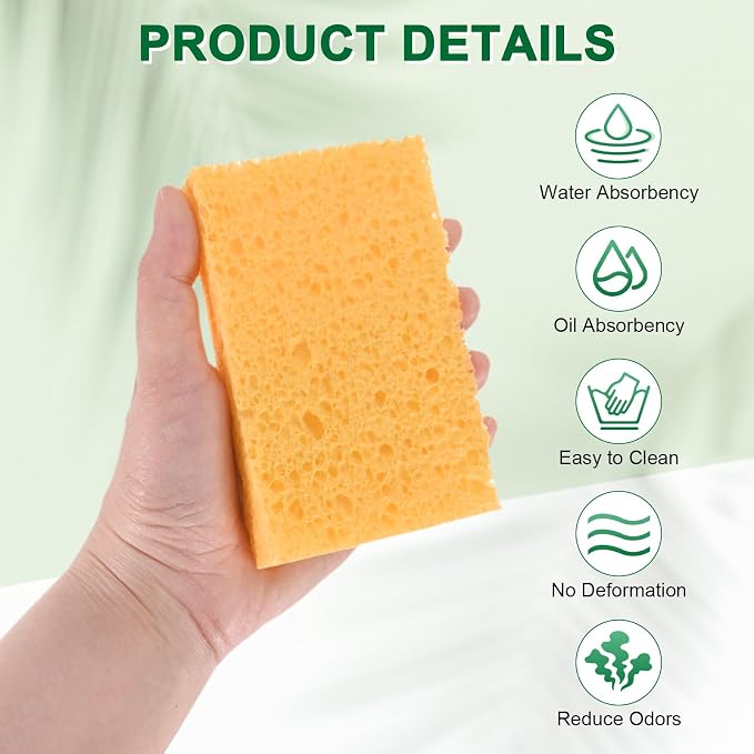 6-Pack Kitchen Sponges, Condense Eco Cellulose Non-Scratch Scrub Heavy Sponge - Image 2