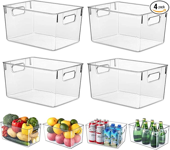 Fridge Clear Plastic Storage Bins, 4 Pack Pantry Organizers & Storage Containers by KJIXYUNG