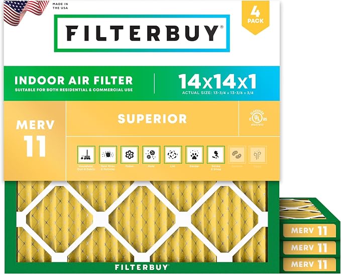 Filterbuy 14x14x1 Air Filter MERV 11 Allergen Defense Replacement, by Filterbuy